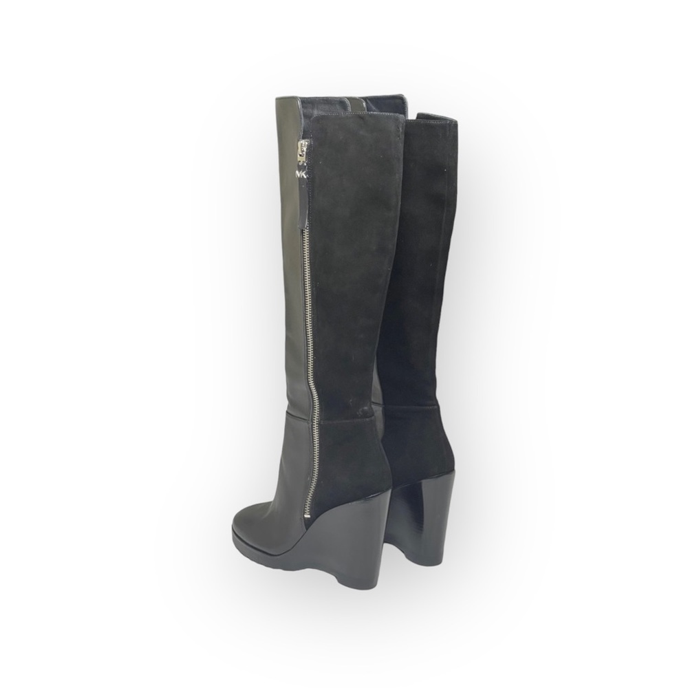 new Michael Kors ❃ High Tall Suede + Leather Wedge Heel Boot ❃ Black ❃ 5.5M 35.5 - Picture 5 of 16